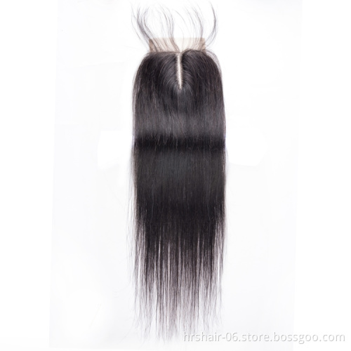 Cheap price middle part 4x4x1 T-part Swiss lace closure factory direct 4x4 machine made lace closure Indian human hair
